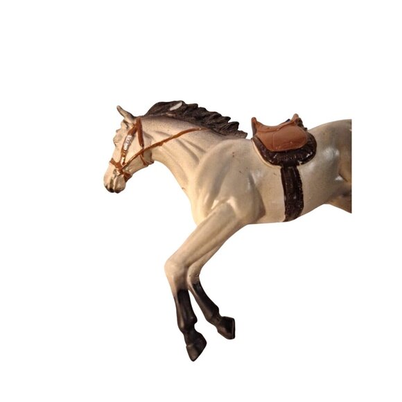 New Ray Horse Rearing Gray White Molded Brown Saddle Bridle 5x3" - Picture 2 of 16